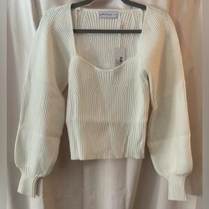 NWT Petal & Pup Cream Pullover Rib Knit Sweater Square Scoop Neck; Size XL